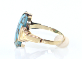 Antieke Art Deco gouden ring met turkoois