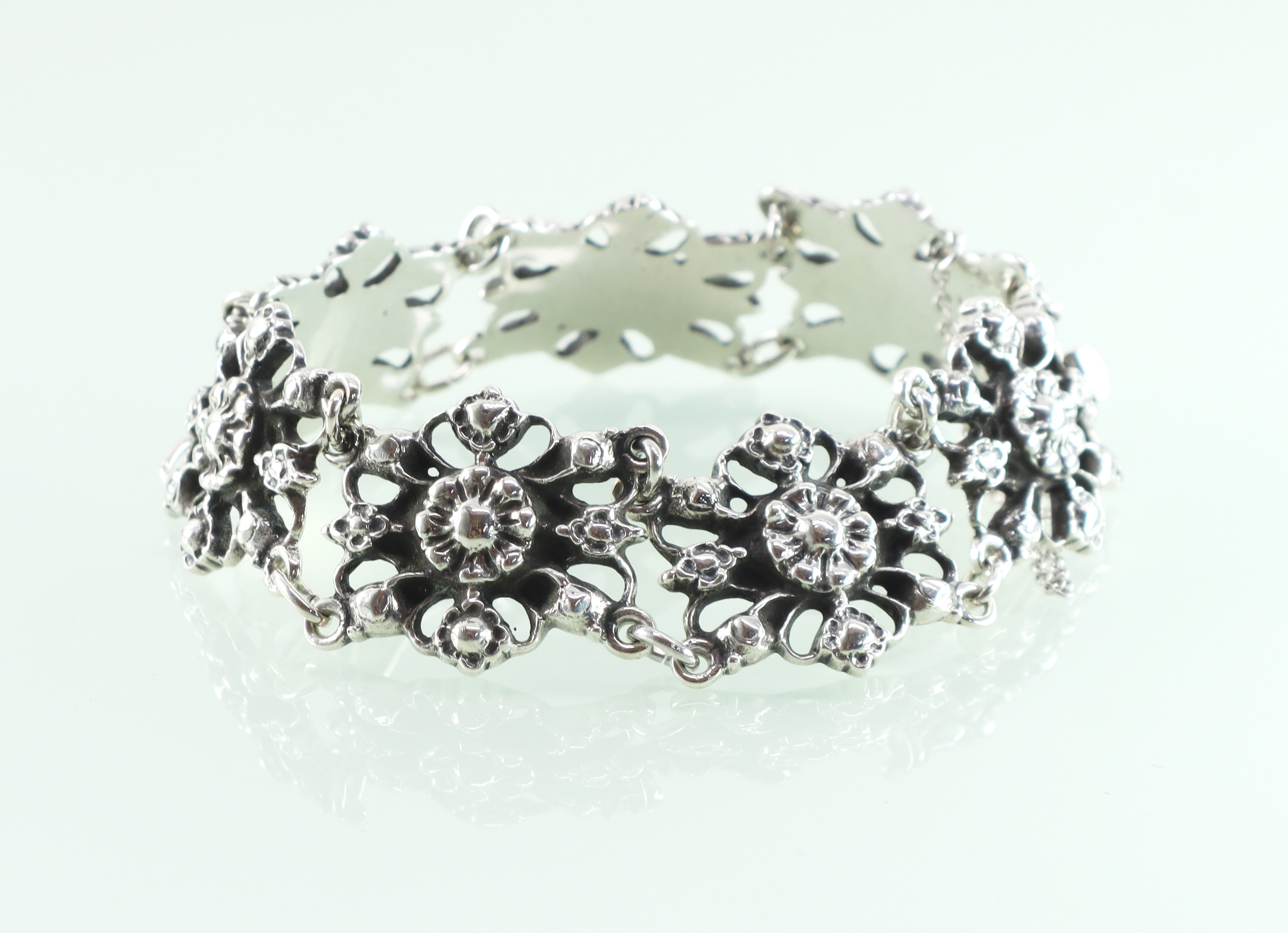Vintage zilveren armband florale schakels