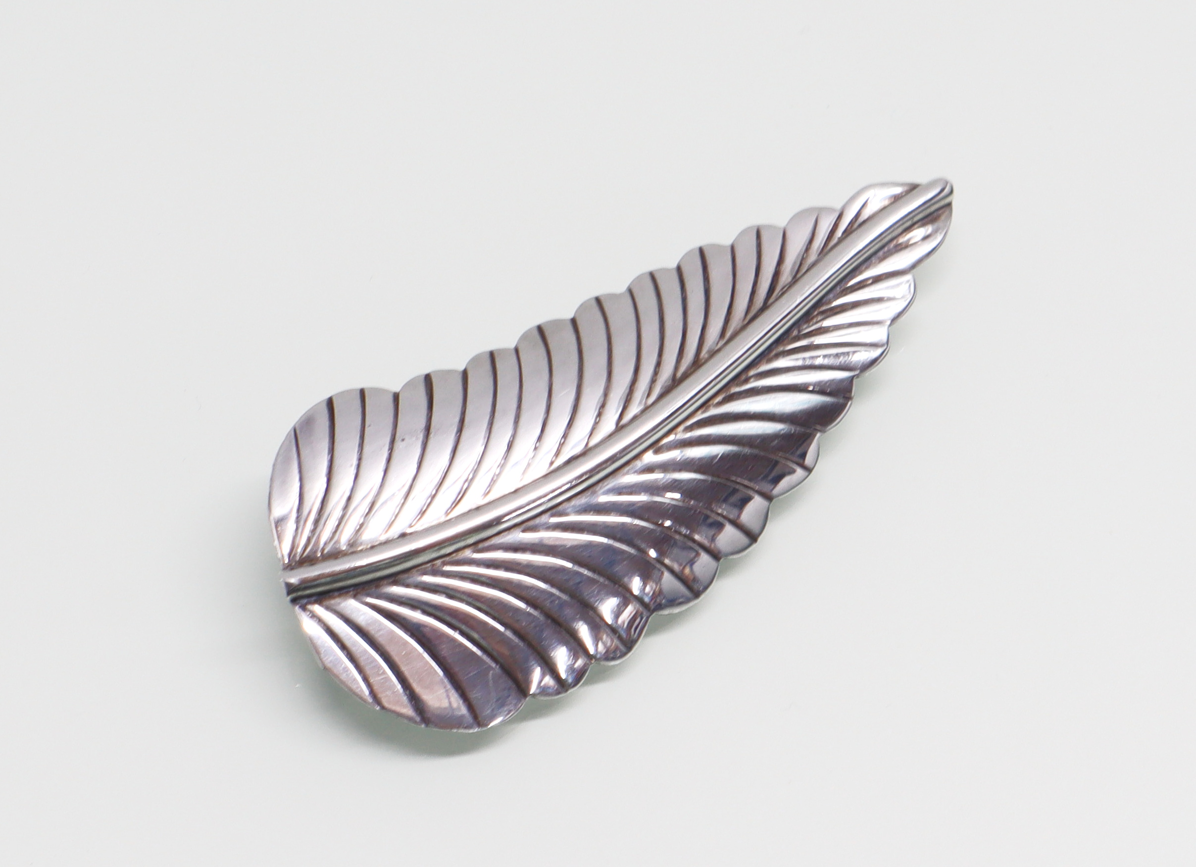 Zilveren hanger broche veer