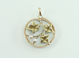 Jugendstil gouden hanger klimop met parels