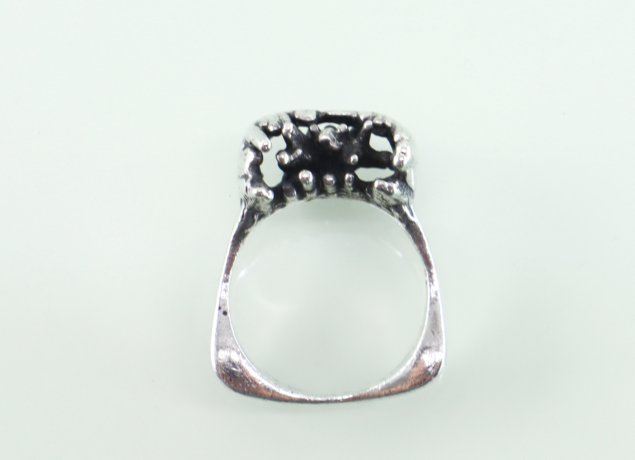 Vintage zilveren ring vermolmd hout jaren ‘70