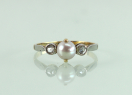 Antieke gouden Art Deco ring parel roosdiamant