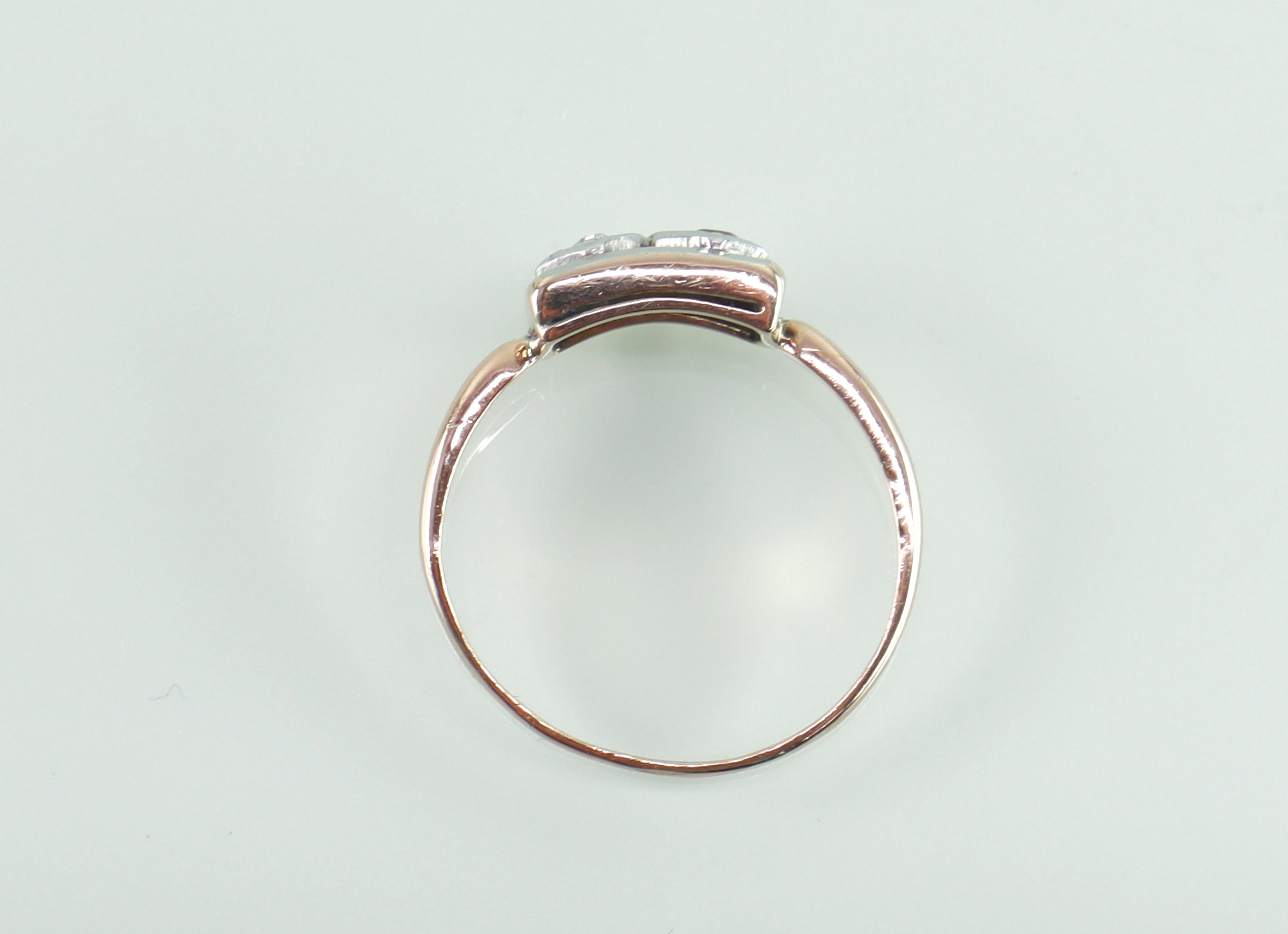 Antieke 18k roségouden ring diamant robijn Art Deco