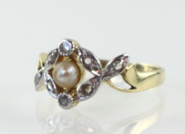 Antieke Art Nouveau ring goud platina diamanten parel
