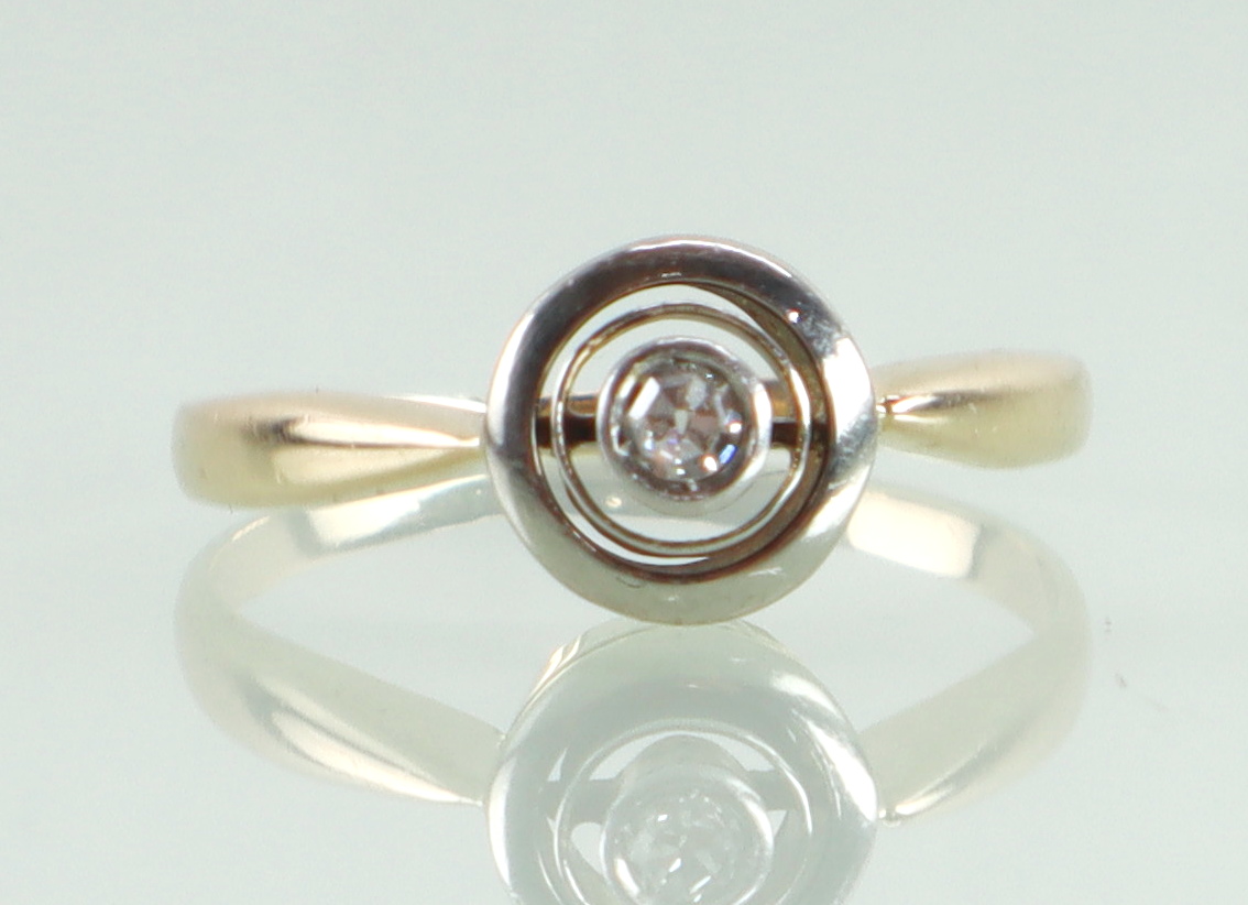 Antieke gouden target ring diamant Art Deco