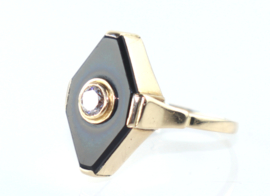 Antieke Art Deco gouden ring met onyx en diamant