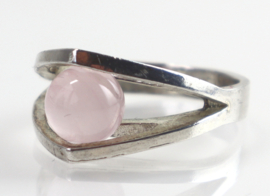 Modernistische zilveren ring rozenkwarts jaren ‘70