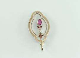 Gouden hanger roze saffier Hermann Siersbøl Denemarken