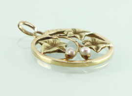 Jugendstil gouden hanger klimop met parels