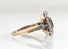 Art Deco goud en platina ring amethist en diamant