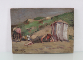 Schilderijtje strandgezicht  Piet Kramer 1879-1940