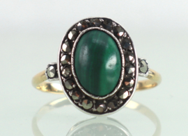 Antieke Franse ring malachiet met markasiet