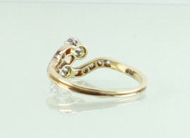Antieke goud platina ring met oud slijpsel en roosdiamanten