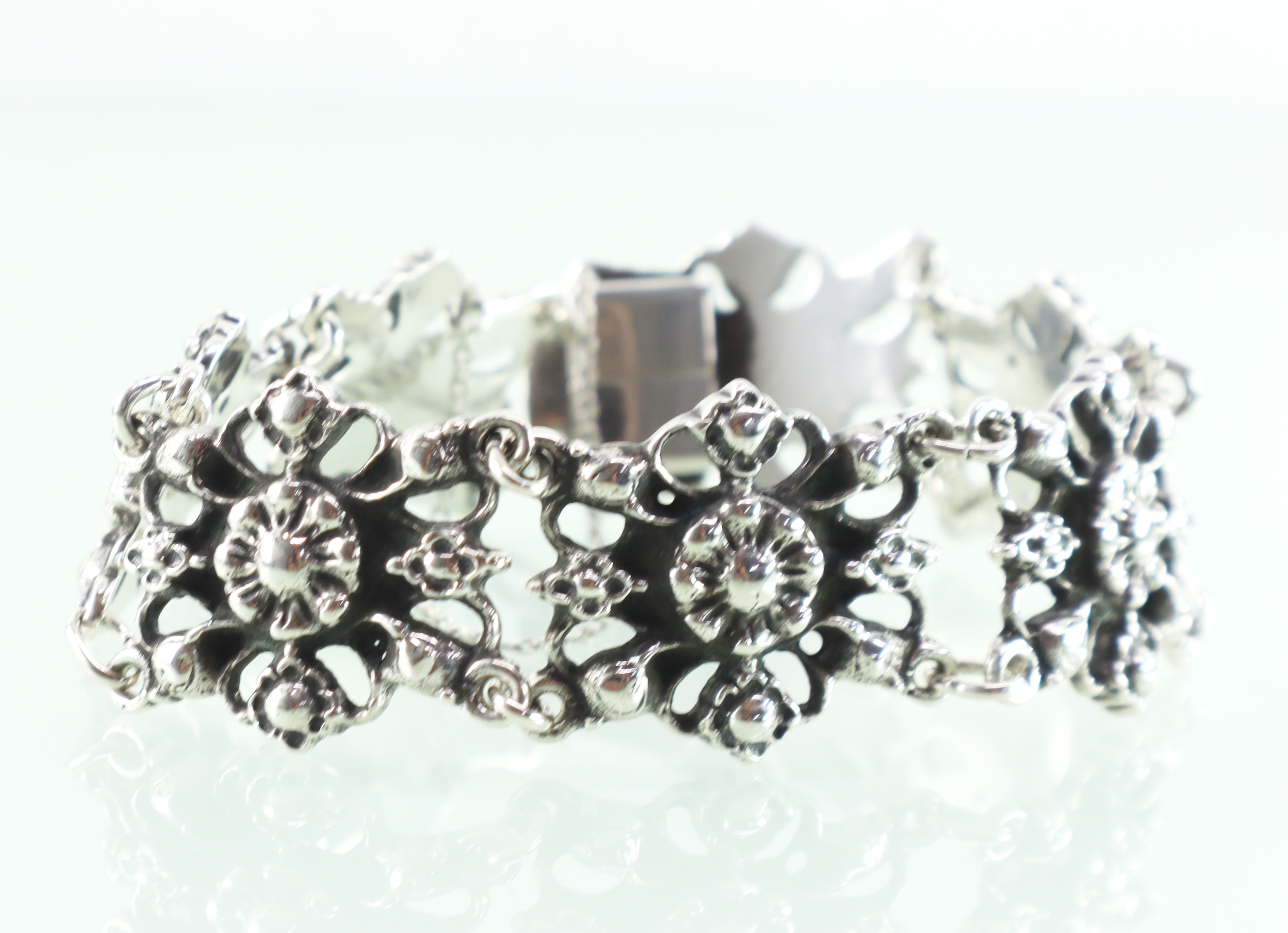 Vintage zilveren armband florale schakels