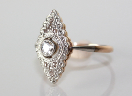 Art Deco goud met platina ring  met oudslijpsel diamant