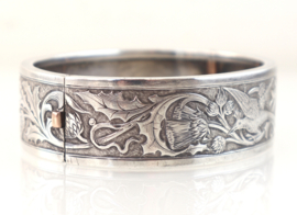 Antieke zilveren armband met vogels en distels