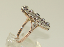 Antieke Jugendstil gouden ring met saffier en diamanten