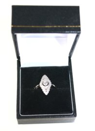 Art Deco goud met platina ring  met oudslijpsel diamant