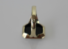 Gouden herenring zegelring met blauwe lagensteen / agaat
