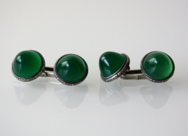 Zilveren  Art Deco manchetknopen met groene stenen