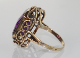 Vintage gouden cocktailring met paarse steen, jaren '50/'60