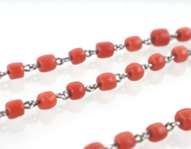 Vintage collier met bloedkoraal en zilveren bolslot, 90 cm