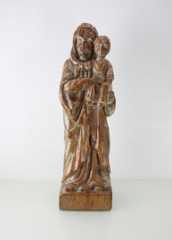 Antiek houten Mariabeeld met kind