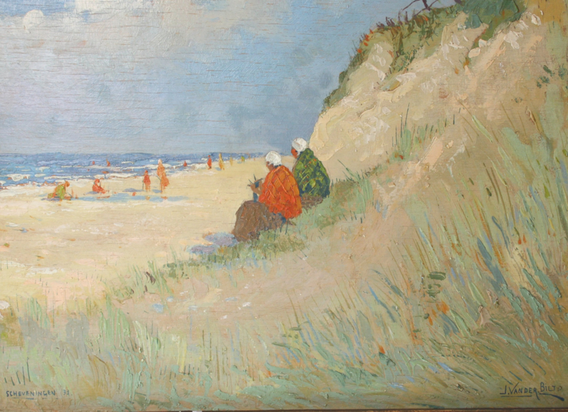 J. van der Bilt (1882-1943) strandgezicht Scheveningen 1933 | Schilderijen  & grafiek | Van Gils Antiek