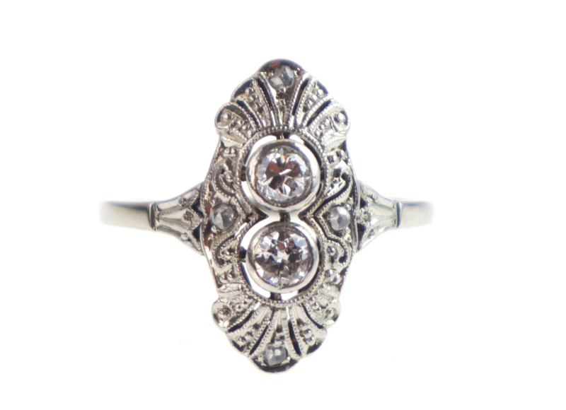 Antieke Art Deco witgouden ring met diamanten ca. 1910