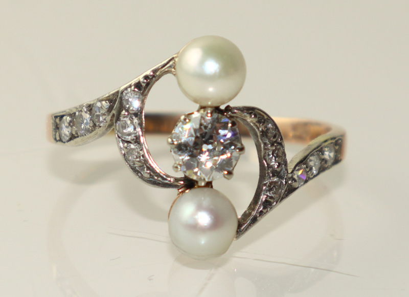Antieke ring met diamant en parels | Sieraden | Van Gils Antiek