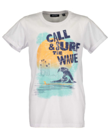 Wit t-shirt, Call & surf the waves. Blue Seven