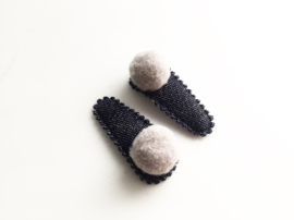 Haarspeldjes pompom denim