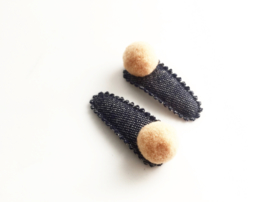 Haarspeldjes pompom denim