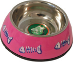 Katteneetbak plastic/RVS met graat 14 cm, roze.