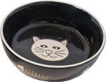 Kattendrinkschotel zwart poes met graat, Ø 13 cm.