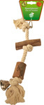 Houten vogelspeelgoed touw met 2x klos en bel, 35 cm.