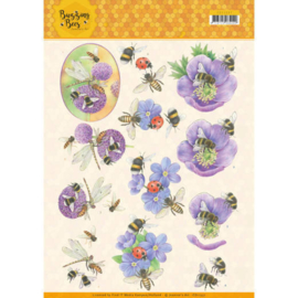 3D knipvel - Jeanines Art - Buzzing Bees - Purple Flowers CD11337