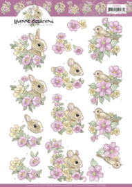3D Cutting Sheet - Yvonne Creations - Pink flowers and Animals CD11599