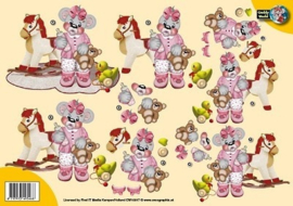3D A4 Knipvel Creddy baby roze hobbelpaard CW10017