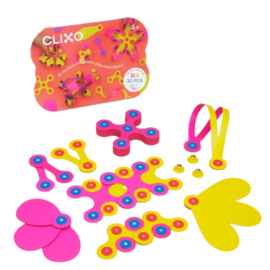 CLIXO | Magnetisch constructiespeelgoed - crew pack - pink & yellow - 30st