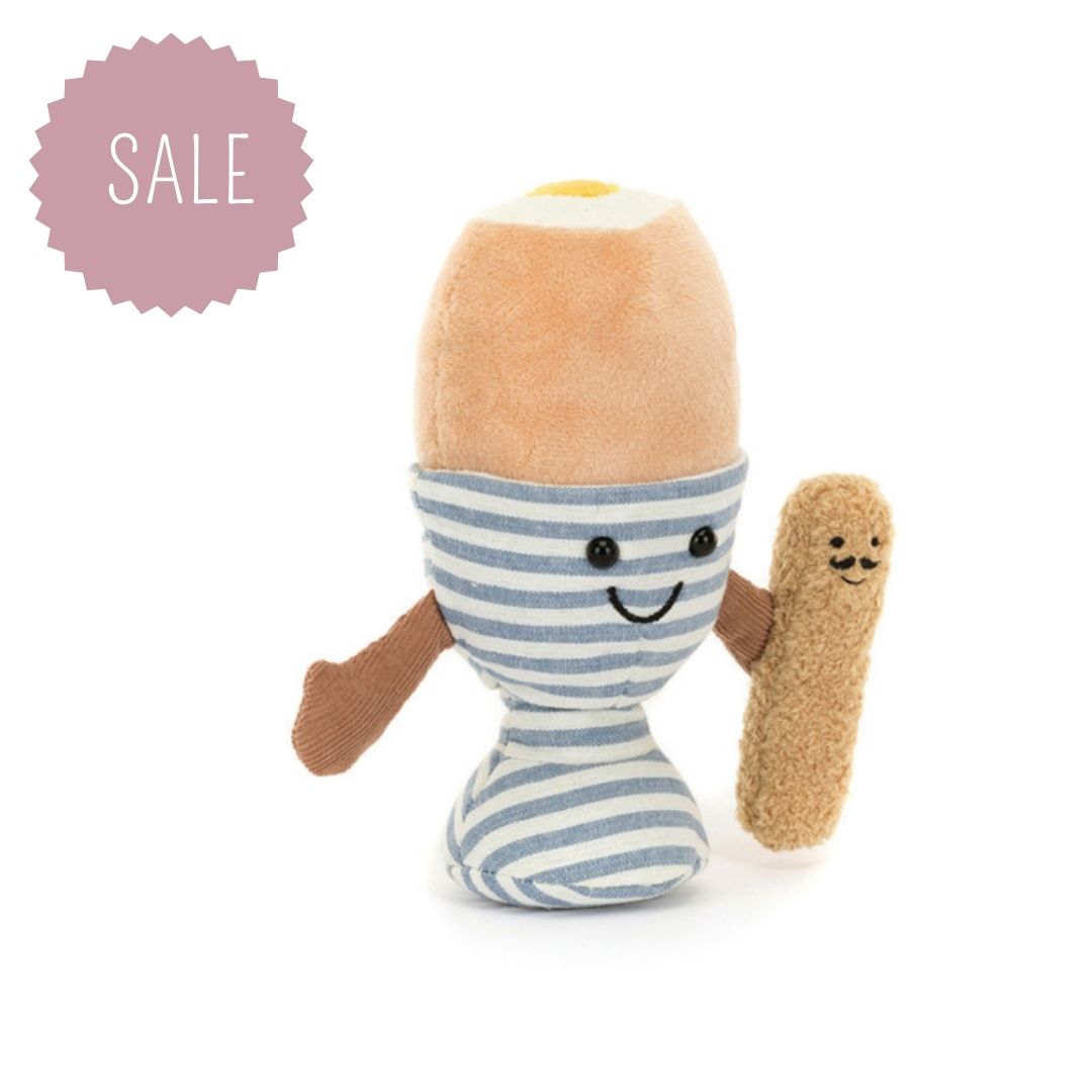 JELLYCAT | Amuseables knuffel gekookt ei met soldaatje - 19 x 10 x 9 cm19 x