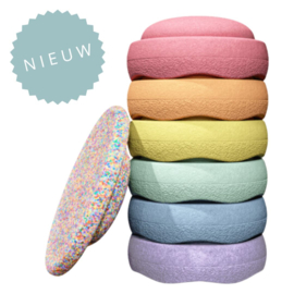 STAPELSTEIN | Stapelstenen  Rainbow met balance board confetti pastel  - 7st