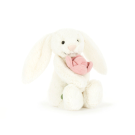JELLYCAT | Bashful knuffel konijn met pioenroos - 18 x 9 x 8 cm