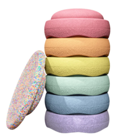 STAPELSTEIN | Stapelstenen  Rainbow met balance board confetti pastel  - 7st