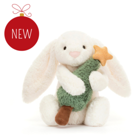 JELLYCAT | Knuffel Bashful Konijn met Kerstboom - Bunny with Christmas Tree - 18 x 9 cm