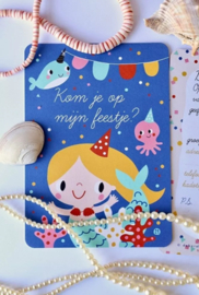 BY BORA | Uitnodigingskaart kinderfeestje Zeemeermin - 6st