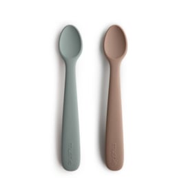 MUSHIE | Siliconen Lepels Grijs & Terra - Silicone Feeding Spoons Stone & Cloudy Mauve