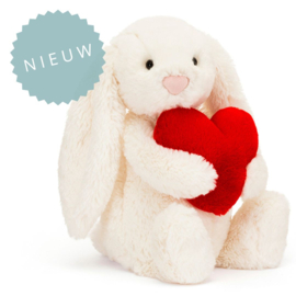 JELLYCAT | Knuffel Bashful Konijn met rood hartje - Red Love Heart Bunny - 31 x 12 cm