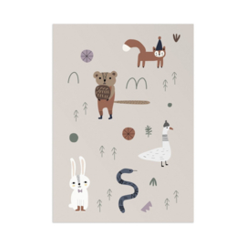 LITTLE OTJA | Kinderposter dierenbos - crème  - 50 x 70 cm