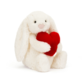 JELLYCAT | Knuffel Bashful Konijn met rood hartje - Red Love Heart Bunny - 31 x 12 cm